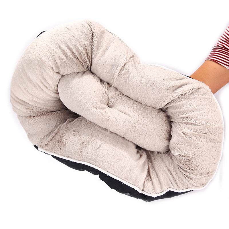 Round Snuggly Dog Bed with Removable Cushion – Cosy Black & Beige Pet Bed