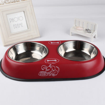 Double Stainless Steel Pet Bowl with Non-Slip Base for Dogs & Cats