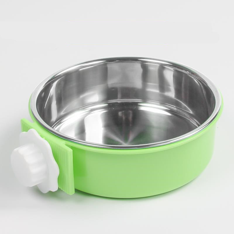 Stainless Steel Dog Fixed Cat Bowl Cat Bowl Dog Cage Water Anti-Overturning Dog
