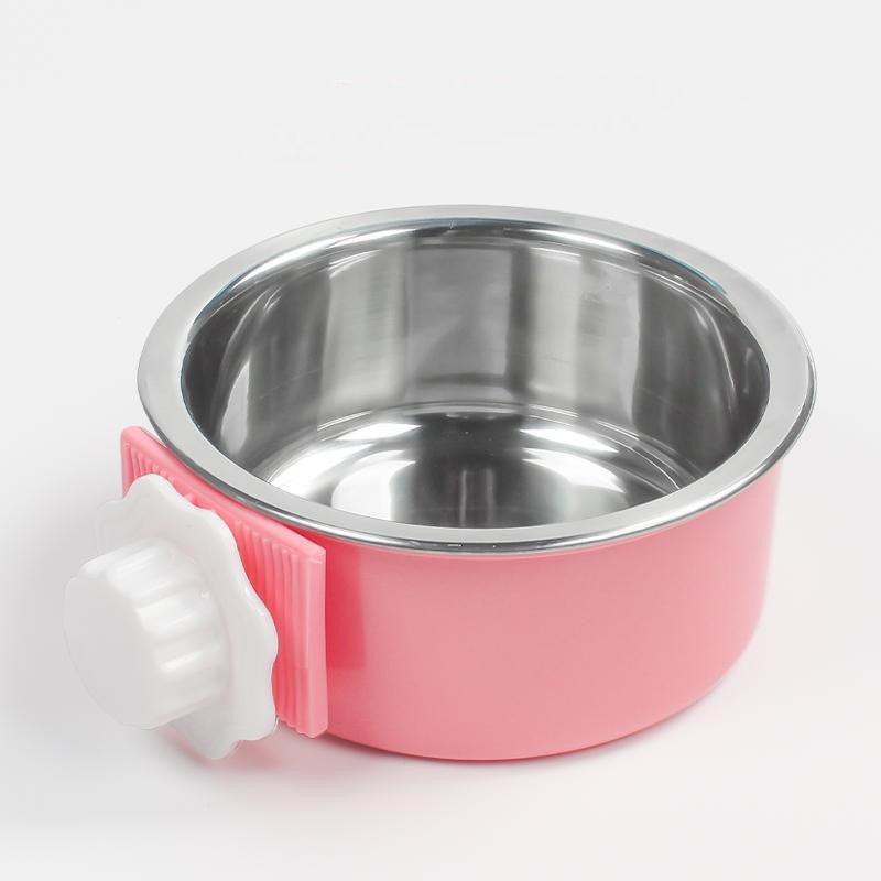 Stainless Steel Dog Fixed Cat Bowl Cat Bowl Dog Cage Water Anti-Overturning Dog