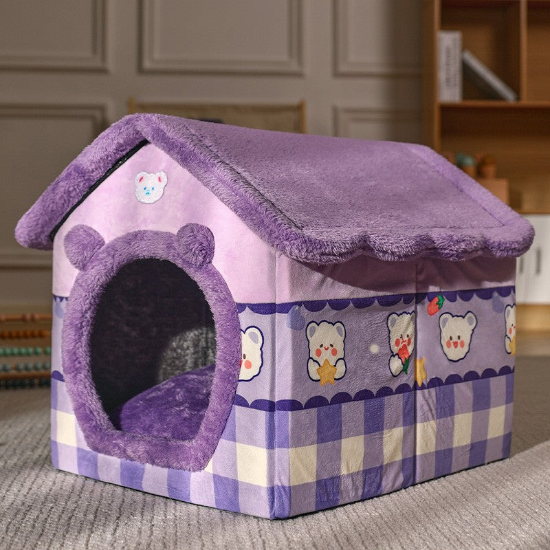 Cosy Plush Dog House Bed – Warm Indoor Pet Shelter for Small Dogs