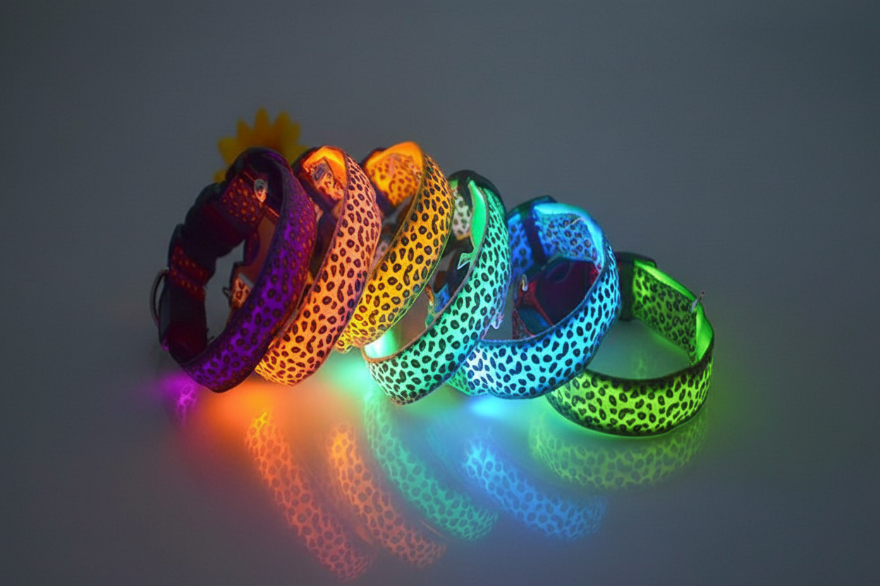 LED Dog Collar Safety Adjustable Nylon Leopard Pet Collar